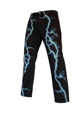 Loiter NYC Men's Lightning Print Black Denim Jeans